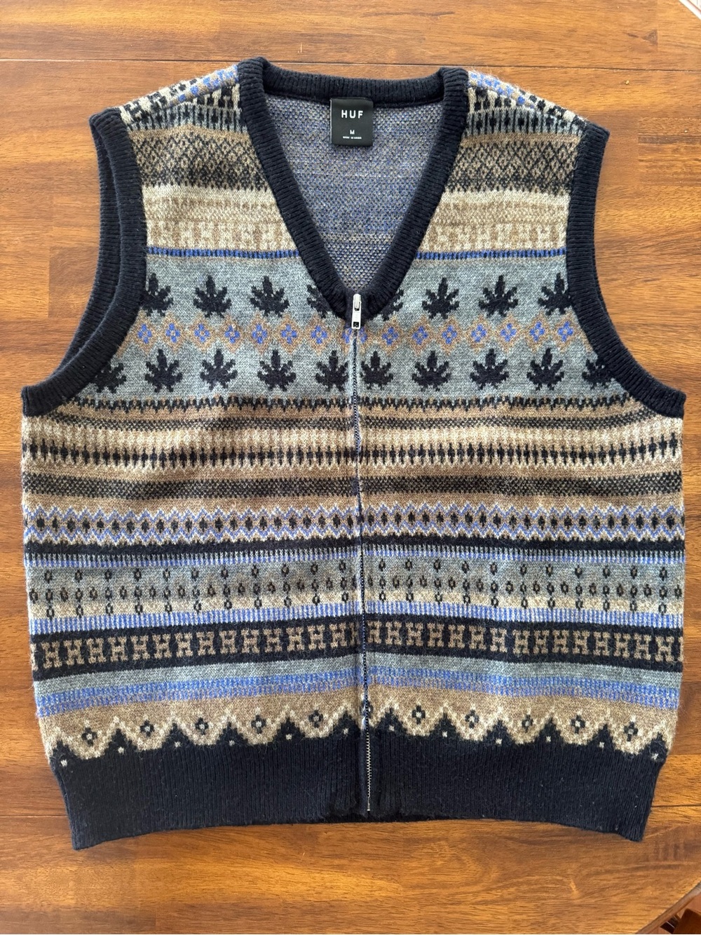 HUF Navy Multicolor Fair Isle Zip Sweater Vest